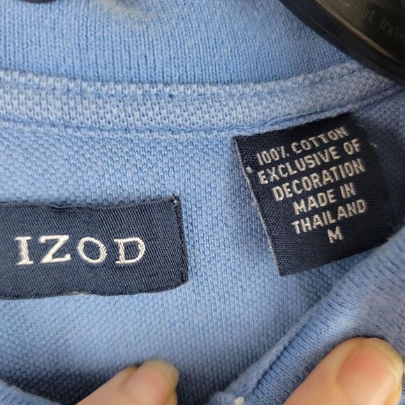 Izod Men's Medium Blue Polo Shirt Striped Short Sleeve Polo Navy White Stripes - Picture 4 of 6